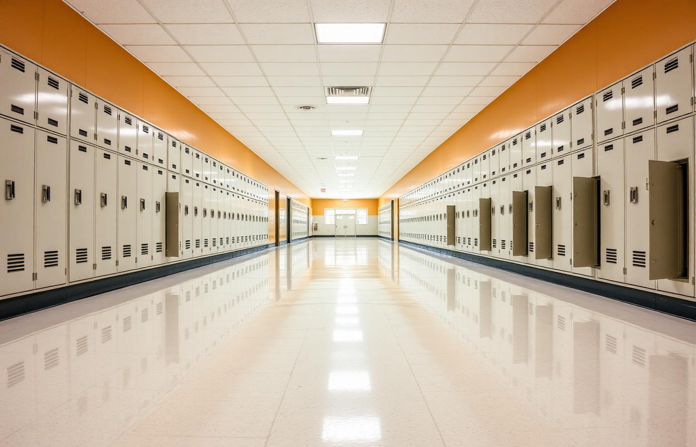Corridor scolaire entretenu