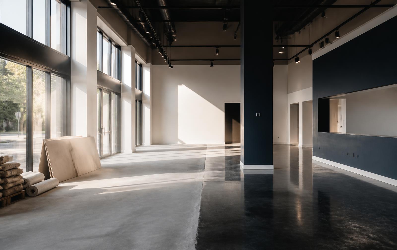 Espace commercial nettoyé après des travaux de construction